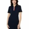 Coupon 👍 Tommy Hilfiger Dresses Short Sleeve Scuba Crepe Zip Front Logo Tape Shift 👍