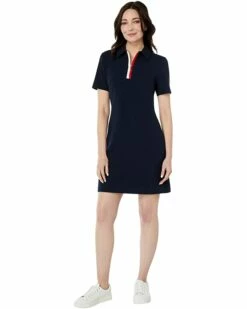 Coupon 👍 Tommy Hilfiger Dresses Short Sleeve Scuba Crepe Zip Front Logo Tape Shift 👍 -Tommy Hilfiger Shop 61MArp9bBXL. AC SR736920