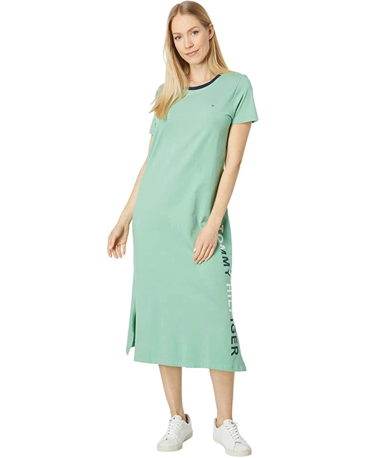 Hot Sale ❤️ Tommy Hilfiger❤️ Dresses Short Sleeve Vertical Logo Midi✔️ Dress ⌛ 1 Hot Sale ❤️ Tommy Hilfiger❤️ Dresses Short Sleeve Vertical Logo Midi✔️ Dress ⌛
