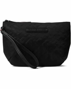 New 😀 Tommy Hilfiger Handbags Jillian II Half-Moon Wristlet Bias Embossed Nylon 👏