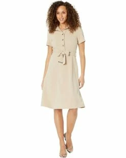 Deals 🛒 Tommy Hilfiger Dresses Short Sleeve Scuba Crepe Fit-and-Flare Shirt Dress 👍