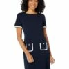 Deals 💯 Tommy Hilfiger Dresses Short Sleeve Scuba Crepe Dress with Pocket Trim 👏
