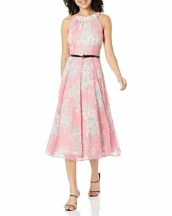 Best Sale 😉 Tommy Hilfiger Dresses Sleeveless Wallpaper Zinnia Chiffon Halter Neck Belted Midi 🔥