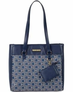 Deals 🔥 Tommy Hilfiger Handbags Naomi II Tote with Pouch Coated Square Monogram 👍
