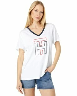 Outlet ⌛ Tommy Hilfiger Shirts & Tops Interlocking Logo V-Neck Tee 🥰