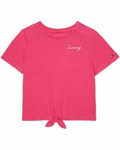 Best Sale ⌛ Tommy Hilfiger Adaptive Shirts & Tops Tie Front T-Shirt with Velcro Brand Closure At Shoulders (Little Kids/Big Kids) 🛒