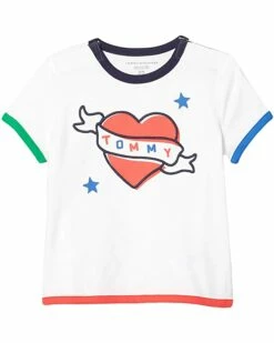 Hot Sale 🤩 Tommy Hilfiger Adaptive Shirts & Tops Signature T-Shirt with VELCRO® Brand Closure at Shoulder (Little Kids/Big Kids) 🔥
