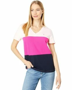Flash Sale ✔️ Tommy Hilfiger Shirts & Tops V-Neck Pique Color-Block Tee 🎁