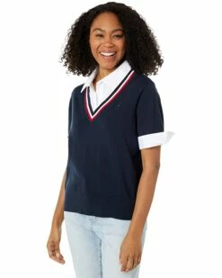 Cheap ⌛ Tommy Hilfiger Sweaters Short Sleeve Twofer Sweater Shirt ❤️