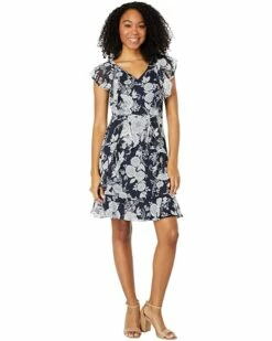 Best deal ✔️ Tommy Hilfiger🛒 Dresses Short Sleeve Wallpaper Zinia Ruffle Fit-and-Flare 🎁