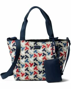 Budget ⭐ Tommy Hilfiger Handbags Erin II Convertible Shopper w/ Pouch Bias Multi Print Nylon ❤️