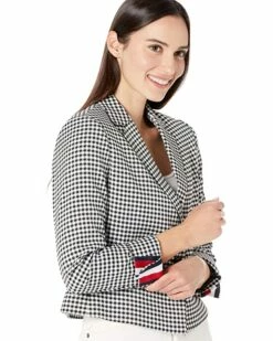 Coupon 🤩 Tommy Hilfiger Coats & Outerwear Three-Button Cropped Checkered Blazer 🎉 -Tommy Hilfiger Shop 815SHxC KUL. AC SR736920