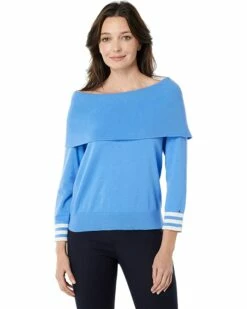 Best deal ⭐ Tommy Hilfiger Sweaters Off-the-Shoulder Stripe Sleeve Sweater ❤️