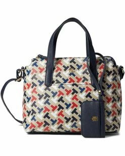 Outlet ✔️ Tommy Hilfiger Handbags Lynn II Convertible Satchel w/ Pouch Bias Multi Print PVC ⭐