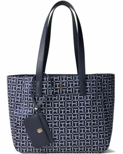 Brand new 🔔 Tommy Hilfiger Handbags Lynn II Tote w/ Pouch Square Monogram Jacquard 🧨