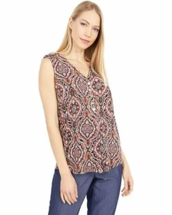 Hot Sale ⭐ Tommy Hilfiger Shirts & Tops Sleeveless Snap Front Printed Knit Top 😀