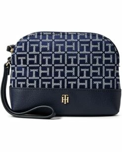 Promo ⌛ Tommy Hilfiger Handbags Lynn II Small Dome Wristlet Square Monogram Jacquard 💯