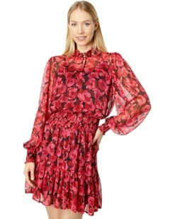 Budget ⭐ Tommy Hilfiger🔔 Dresses Printed Long Sleeve Chiffon Dress ✔️