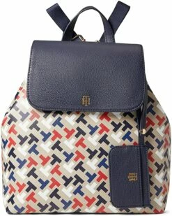 Buy 👍 Tommy Hilfiger Backpacks Lynn II Flap Backpack w/ Pouch Bias Multi Print PVC 🌟
