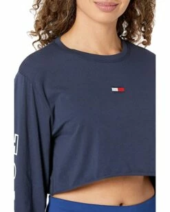 Coupon ✔️ Tommy Hilfiger Sport Shirts & Tops Long Sleeve Cropped Tee w/ Sleeve Graphics and Flag Embroidery 🤩 -Tommy Hilfiger Shop 91JxuyGsE9L. AC SR736920